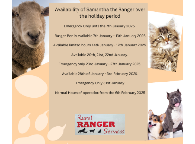 Ranger Availability over the Holiday Period